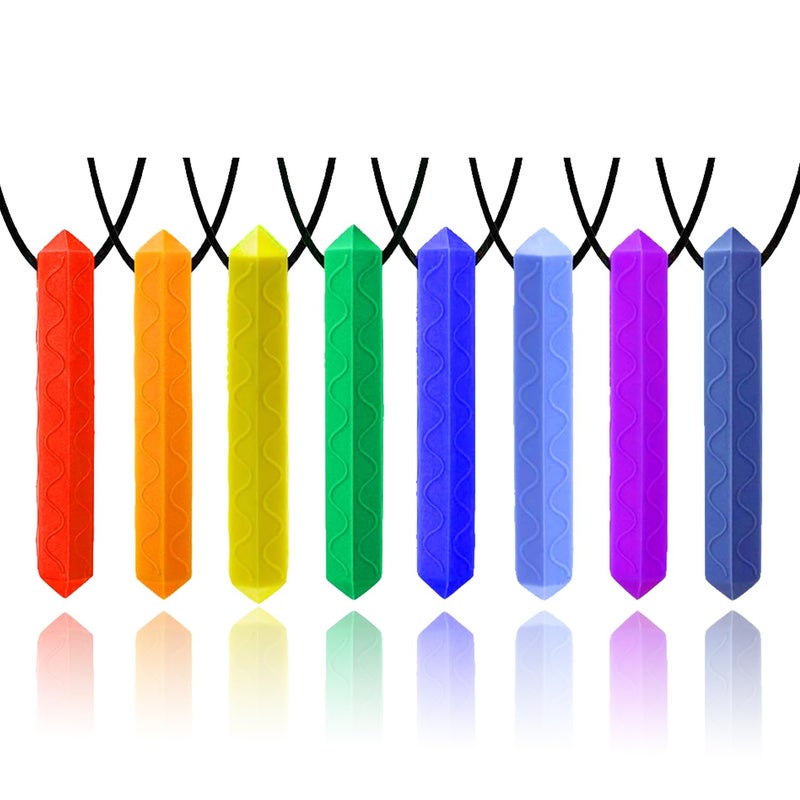 GNAWRISHING Sensory Chew Necklace by GNAWRISHING, 8 Pack Diamond Chew Necklaces for Sensory Kids, Made from Food Grade Silicone for for Autistic, ADHD, Oral Motor Boys and Girls Children (Rainbow Color) - Image 1
